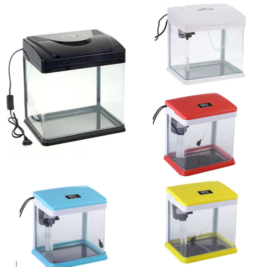 Mini Acuario con Filtro y Luz LED 18x13x19 cm 110V – Colores Negro, Blanco, Azul, Rojo y Amarillo