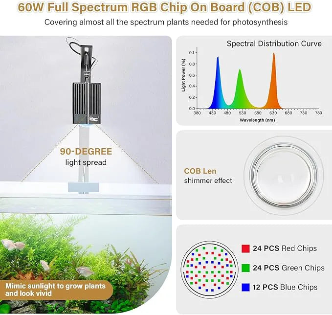 Lámpara para Acuario Plantado Hygger Max Pro HG132 100W RGB | Ideal para acuarios de 65 a 227 litros