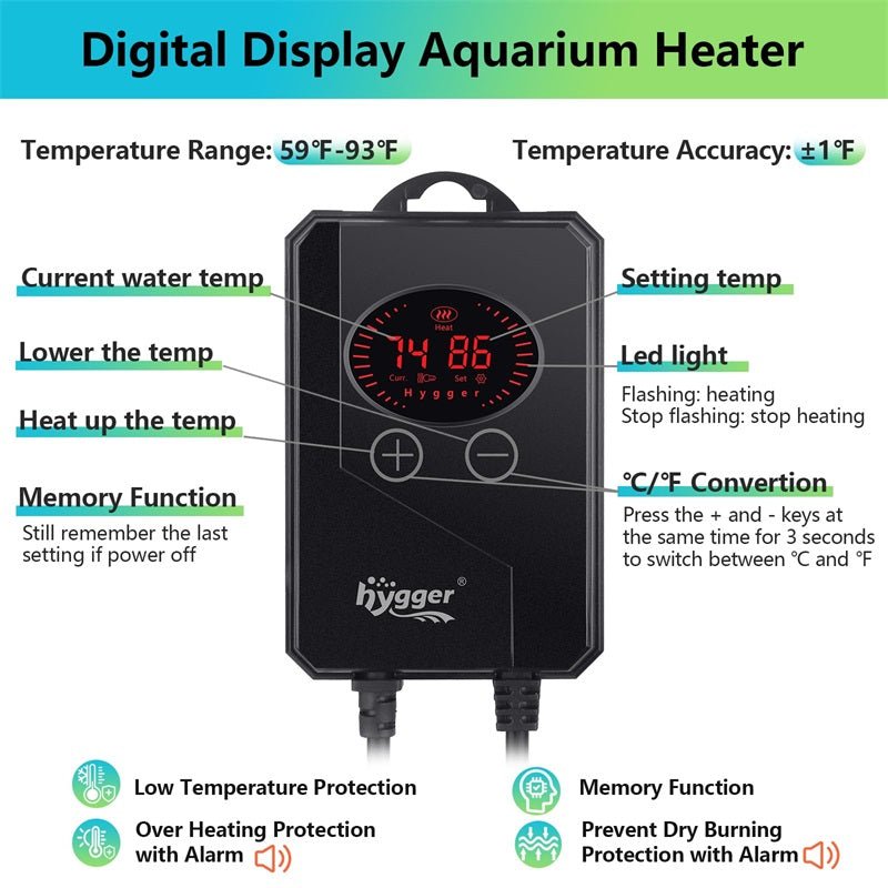 Calentador Acuario Hygger con controlador HG102 - Discus Roa Fish