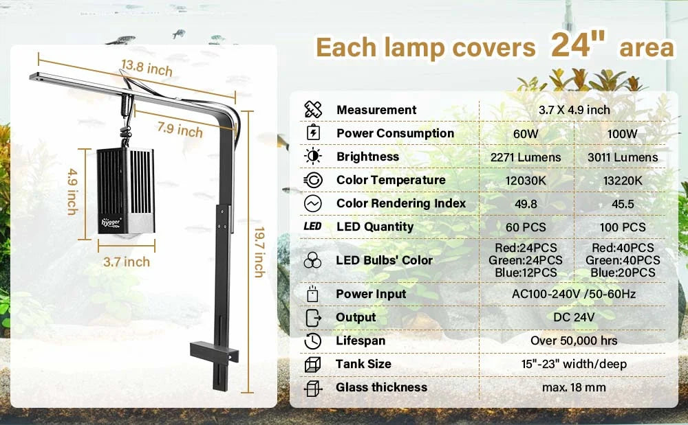 Lámpara para Acuario Plantado Hygger Max Pro HG132 100W RGB | Ideal para acuarios de 65 a 227 litros