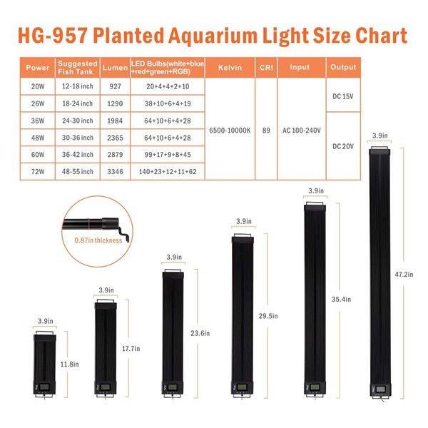 Lampara Led Acuarios Plantados HYGGER HG957 Con LCD Medios - Altos Requerimientos - Discus Roa Fish