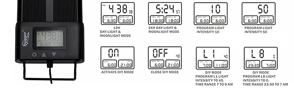 Lampara Led Acuarios Plantados HYGGER HG957 Con LCD Medios - Altos Requerimientos - Discus Roa Fish
