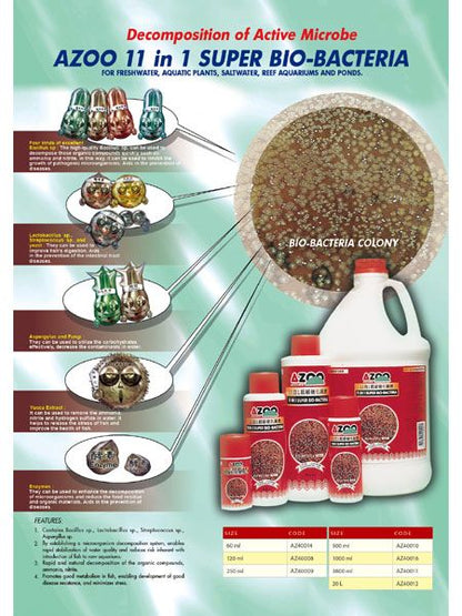 AZOO 11 in 1 Super Bio-Bacteria | Bacterias para Acuario Eliminan Amoníaco y Nitritos