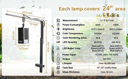 Lámpara para Acuario Plantado Hygger  Max Pro HG132 100W RGB | Ideal para acuarios de 65 a 227 litros